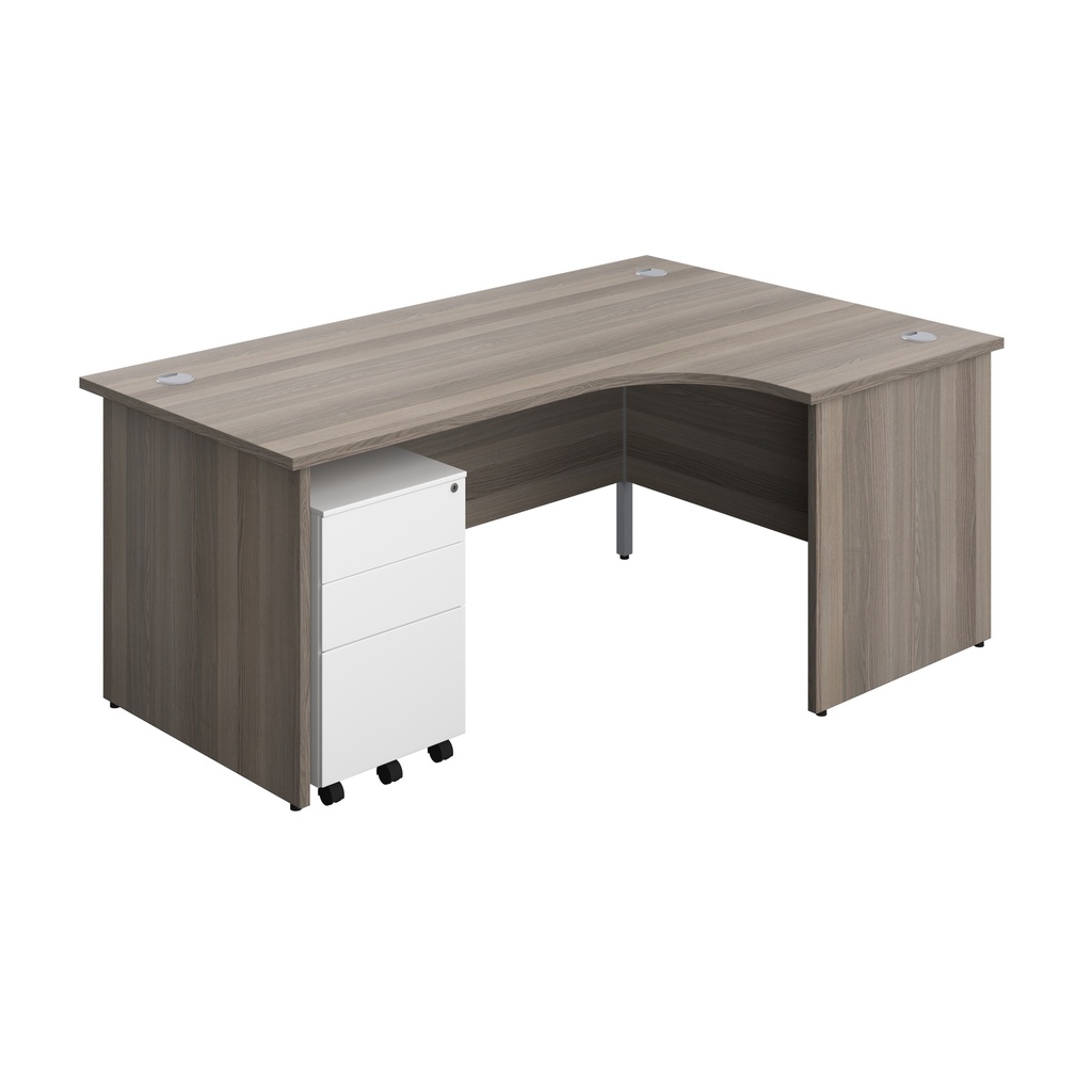 Panel Right Hand Radial Desk + 3 Drawer Steel Mobile Pedestal Bundle (FSC) | 1800X1200 | Grey Oak/White | 