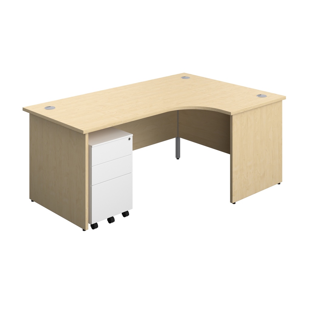 Panel Right Hand Radial Desk + 3 Drawer Steel Mobile Pedestal Bundle (FSC) | 1800X1200 | Maple/White | 