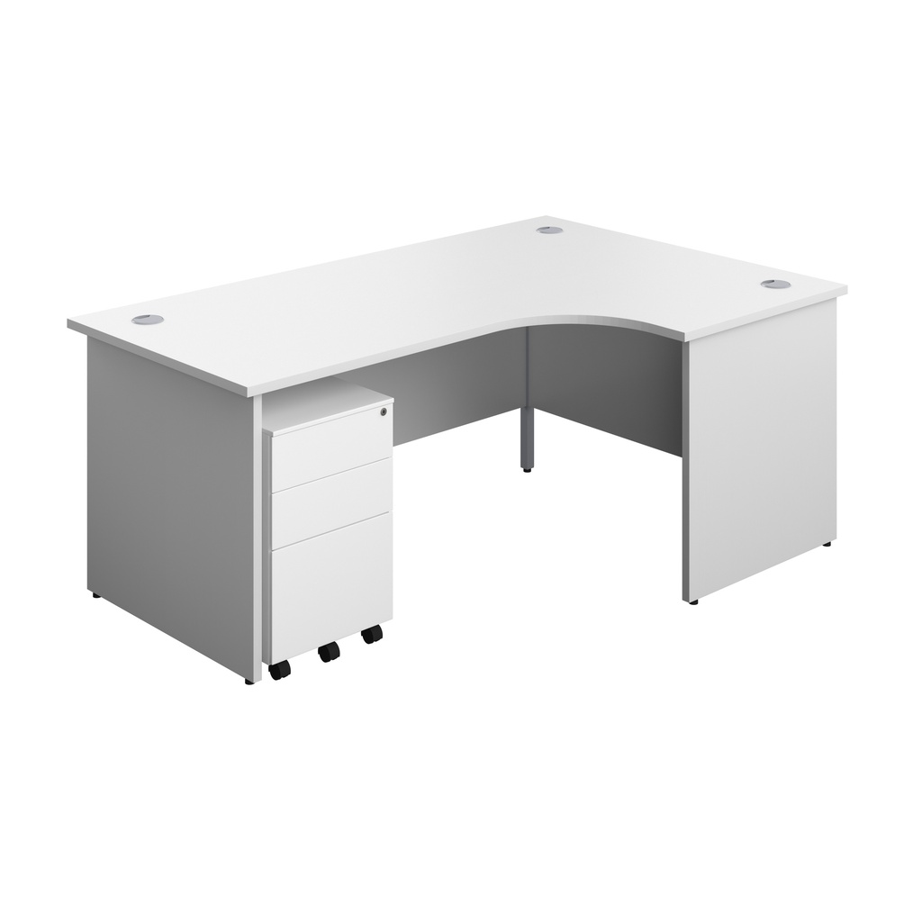 Panel Right Hand Radial Desk + 3 Drawer Steel Mobile Pedestal Bundle (FSC) | 1800X1200 | White/White | 