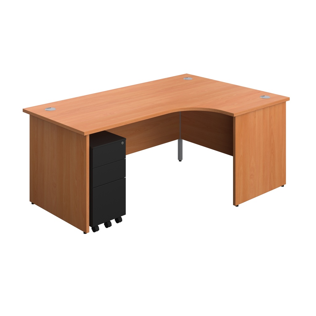 Panel Right Hand Radial Desk + 3 Drawer Slimline Steel Mobile Pedestal Bundle (FSC) | 1800X1200 | Beech/Black | 