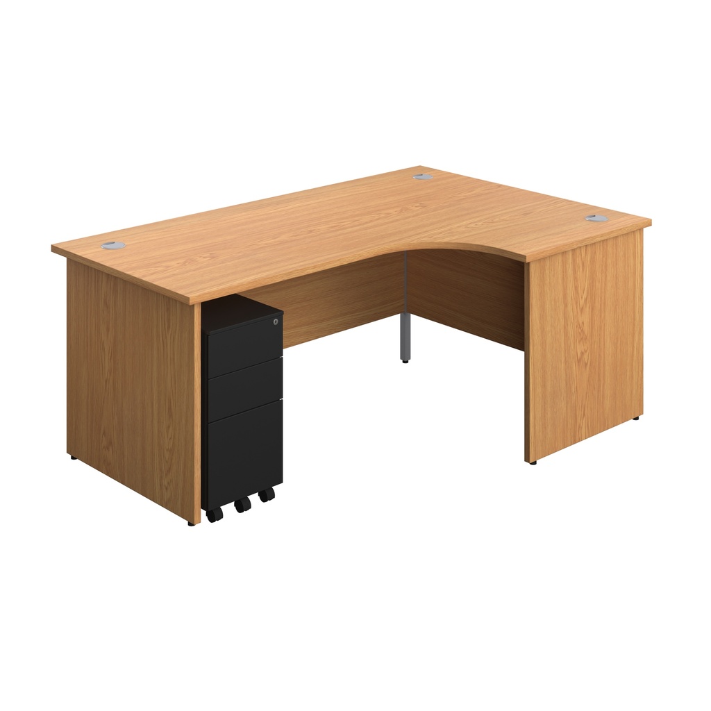 Panel Right Hand Radial Desk + 3 Drawer Slimline Steel Mobile Pedestal Bundle (FSC) | 1800X1200 | Nova Oak/Black | 