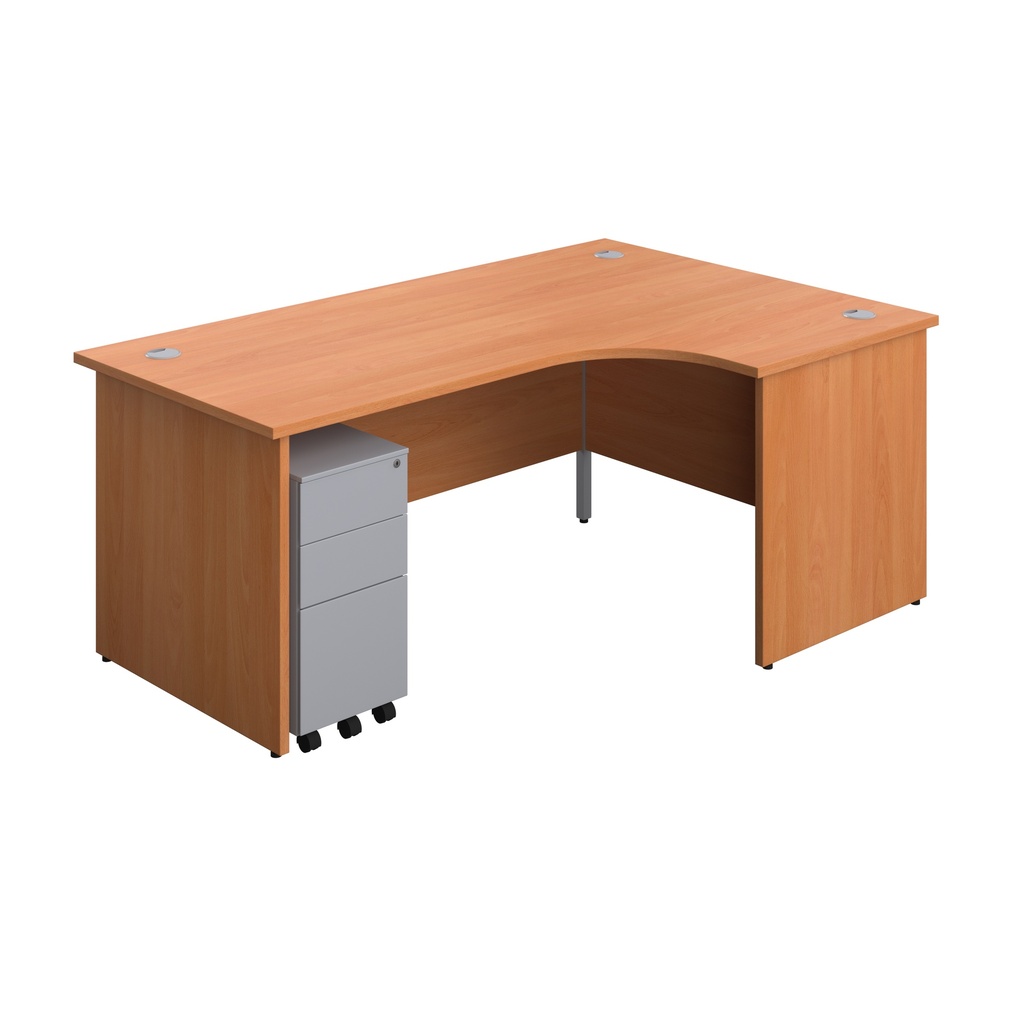 Panel Right Hand Radial Desk + 3 Drawer Slimline Steel Mobile Pedestal Bundle (FSC) | 1800X1200 | Beech/Silver | 