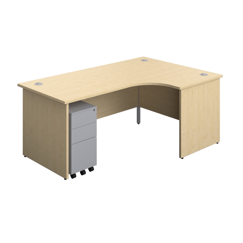 Panel Right Hand Radial Desk + 3 Drawer Slimline Steel Mobile Pedestal Bundle (FSC) | 1800X1200 | Maple/Silver | 
