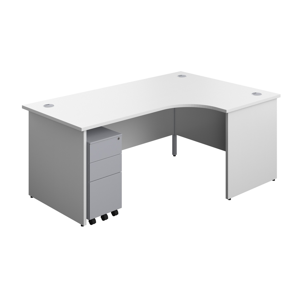 Panel Right Hand Radial Desk + 3 Drawer Slimline Steel Mobile Pedestal Bundle (FSC) | 1800X1200 | White/Silver | 