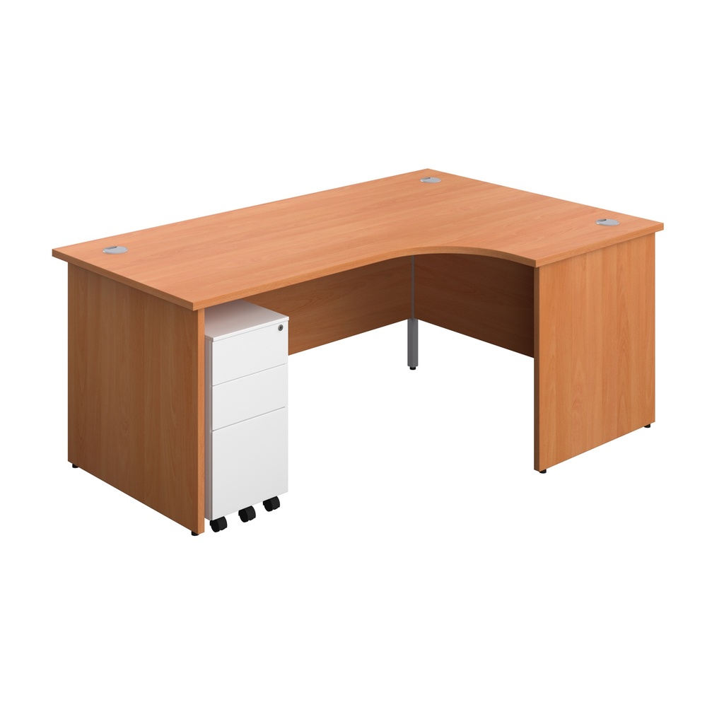 Panel Right Hand Radial Desk + 3 Drawer Slimline Steel Mobile Pedestal Bundle (FSC) | 1800X1200 | Beech/White | 