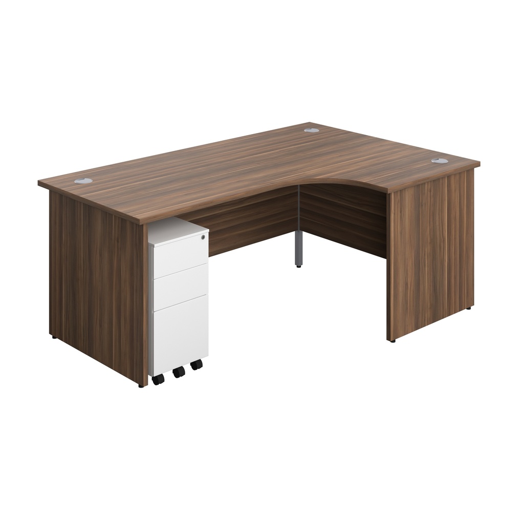 Panel Right Hand Radial Desk + 3 Drawer Slimline Steel Mobile Pedestal Bundle (FSC) | 1800X1200 | Dark Walnut/White | 