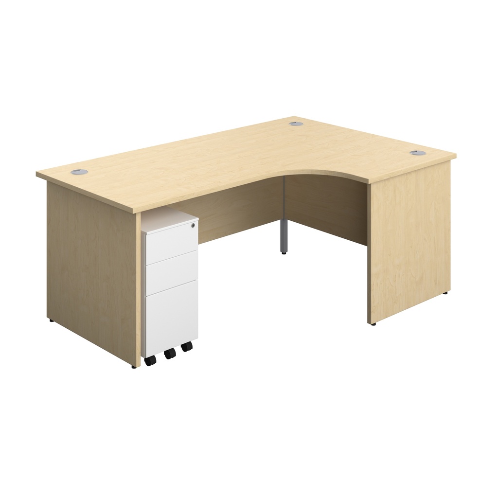 Panel Right Hand Radial Desk + 3 Drawer Slimline Steel Mobile Pedestal Bundle (FSC) | 1800X1200 | Maple/White | 