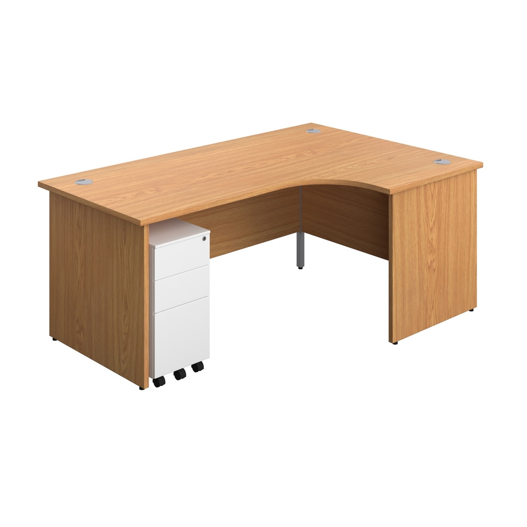 Panel Right Hand Radial Desk + 3 Drawer Slimline Steel Mobile Pedestal Bundle (FSC) | 1800X1200 | Nova Oak/White | 