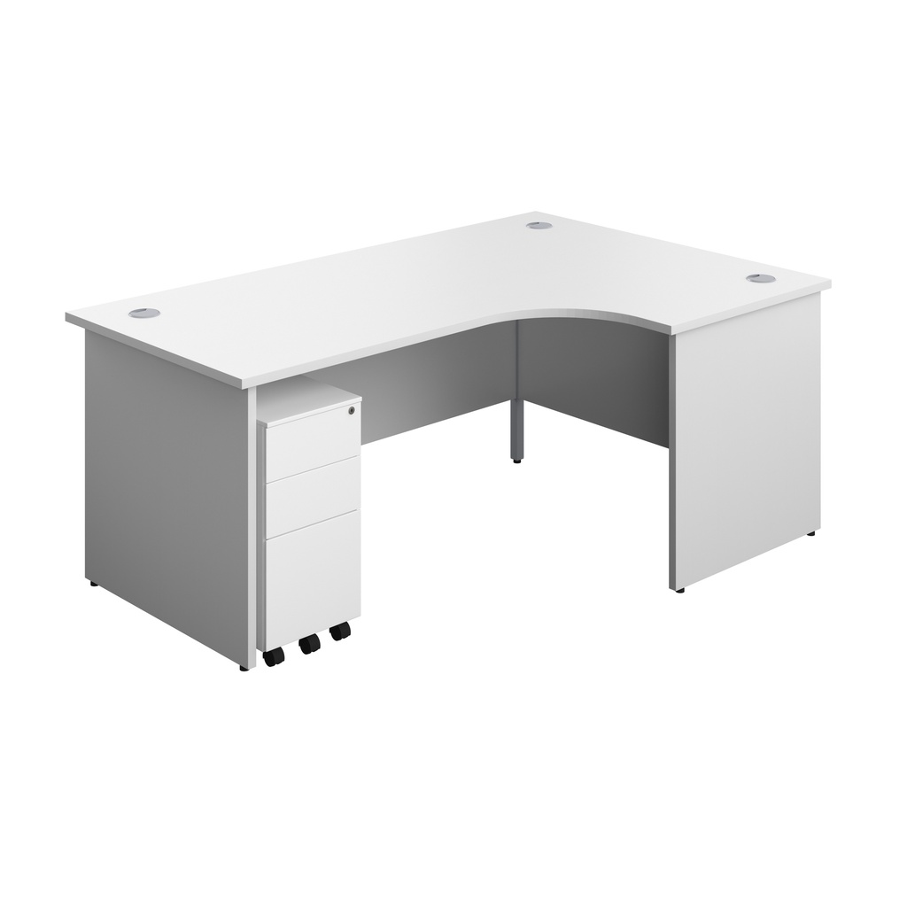 Panel Right Hand Radial Desk + 3 Drawer Slimline Steel Mobile Pedestal Bundle (FSC) | 1800X1200 | White/White | 
