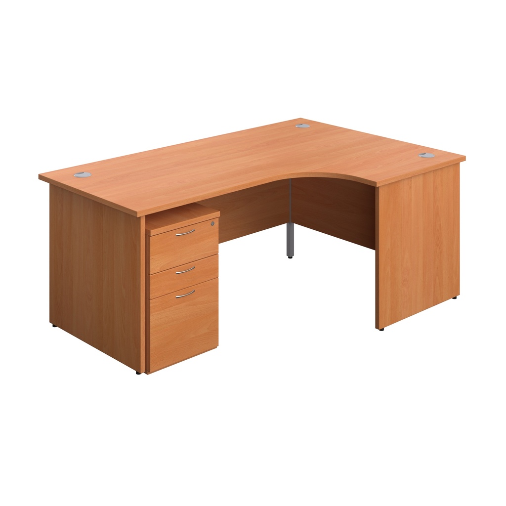 Panel Right Hand Radial Desk + 3 Drawer Under Desk Pedestal Bundle (FSC) | 1800X1200 | Beech/Beech | 