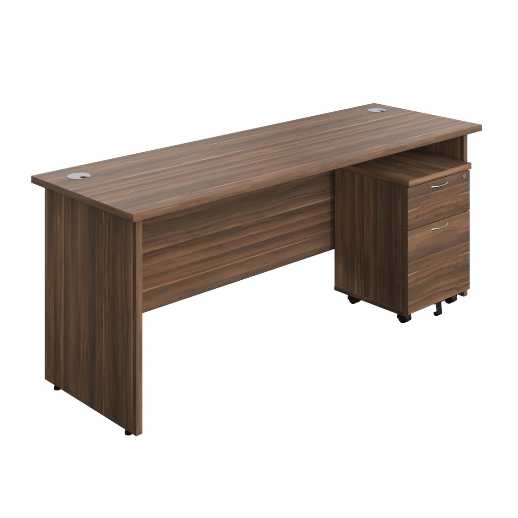 Panel Rectangular Desk + 2 Drawer Mobile Pedestal Bundle (FSC) | 1800X600 | Dark Walnut/Dark Walnut | 
