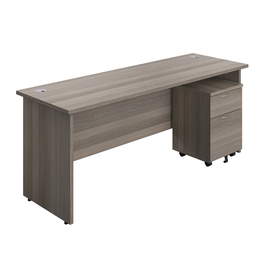 Panel Rectangular Desk + 2 Drawer Mobile Pedestal Bundle (FSC) | 1800X600 | Grey Oak/Grey Oak | 
