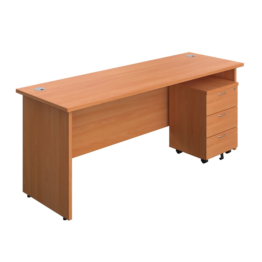 Panel Rectangular Desk + 3 Drawer Mobile Pedestal Bundle (FSC) | 1800X600 | Beech/Beech | 