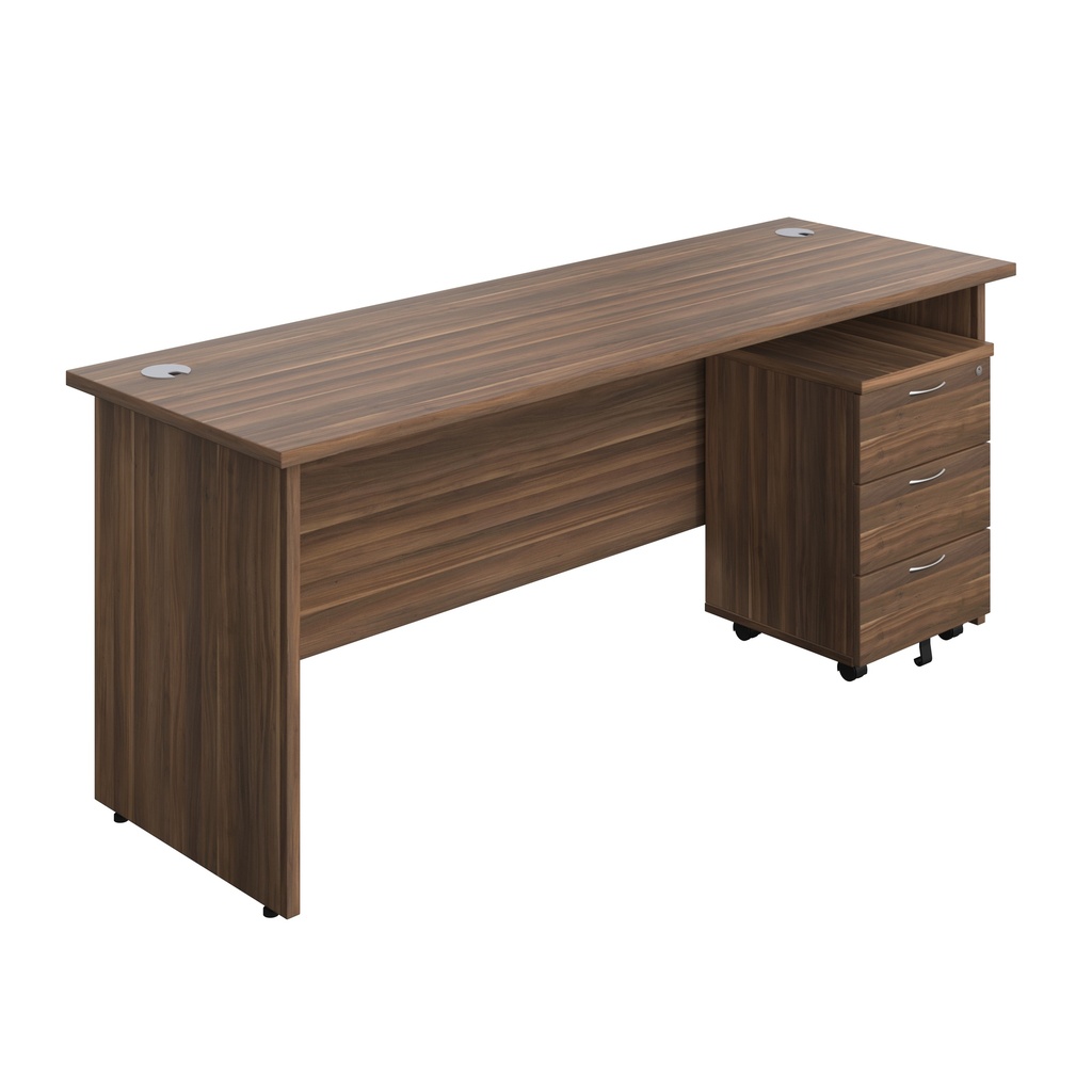 Panel Rectangular Desk + 3 Drawer Mobile Pedestal Bundle (FSC) | 1800X600 | Dark Walnut/Dark Walnut | 