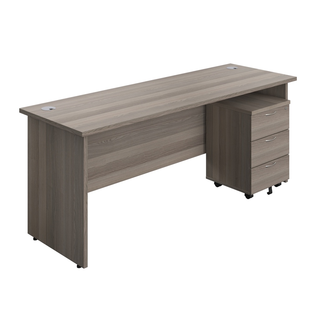 Panel Rectangular Desk + 3 Drawer Mobile Pedestal Bundle (FSC) | 1800X600 | Grey Oak/Grey Oak | 