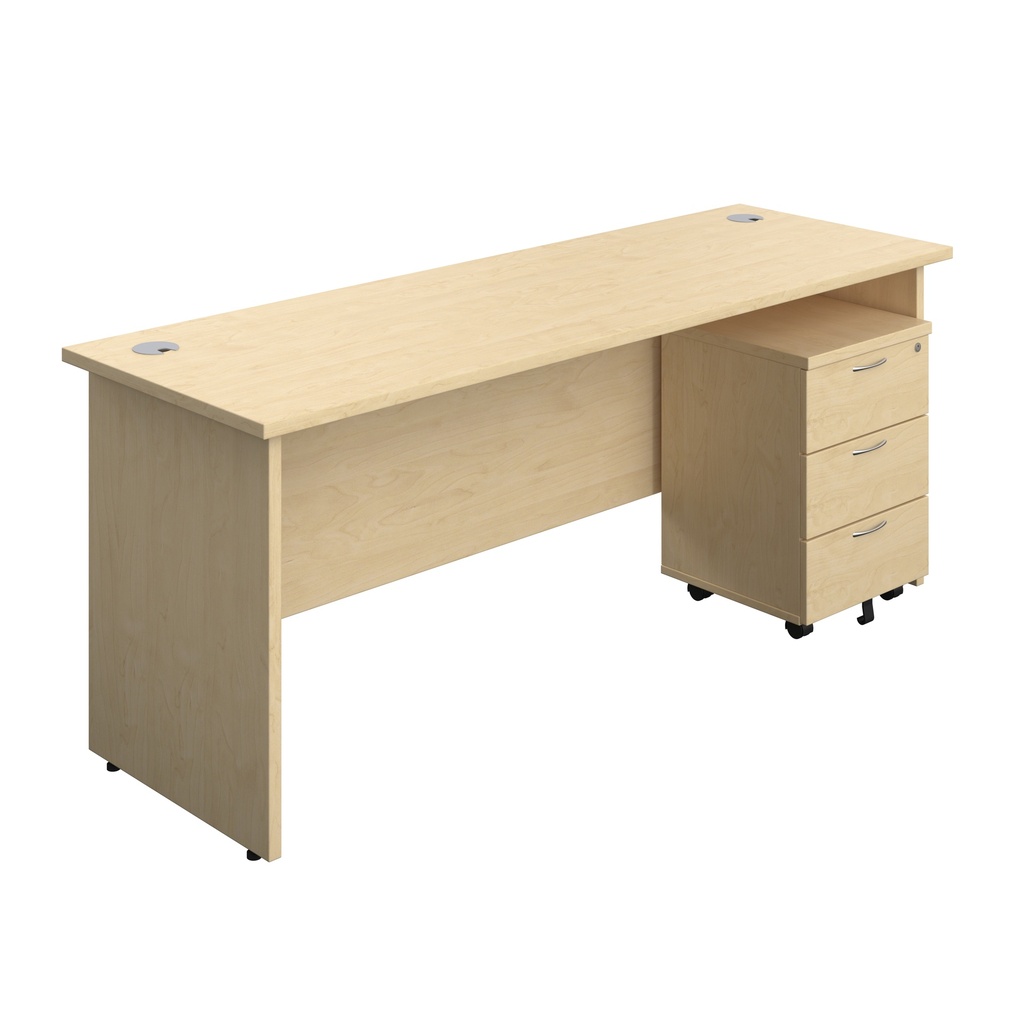 Panel Rectangular Desk + 3 Drawer Mobile Pedestal Bundle (FSC) | 1800X600 | Maple/Maple | 