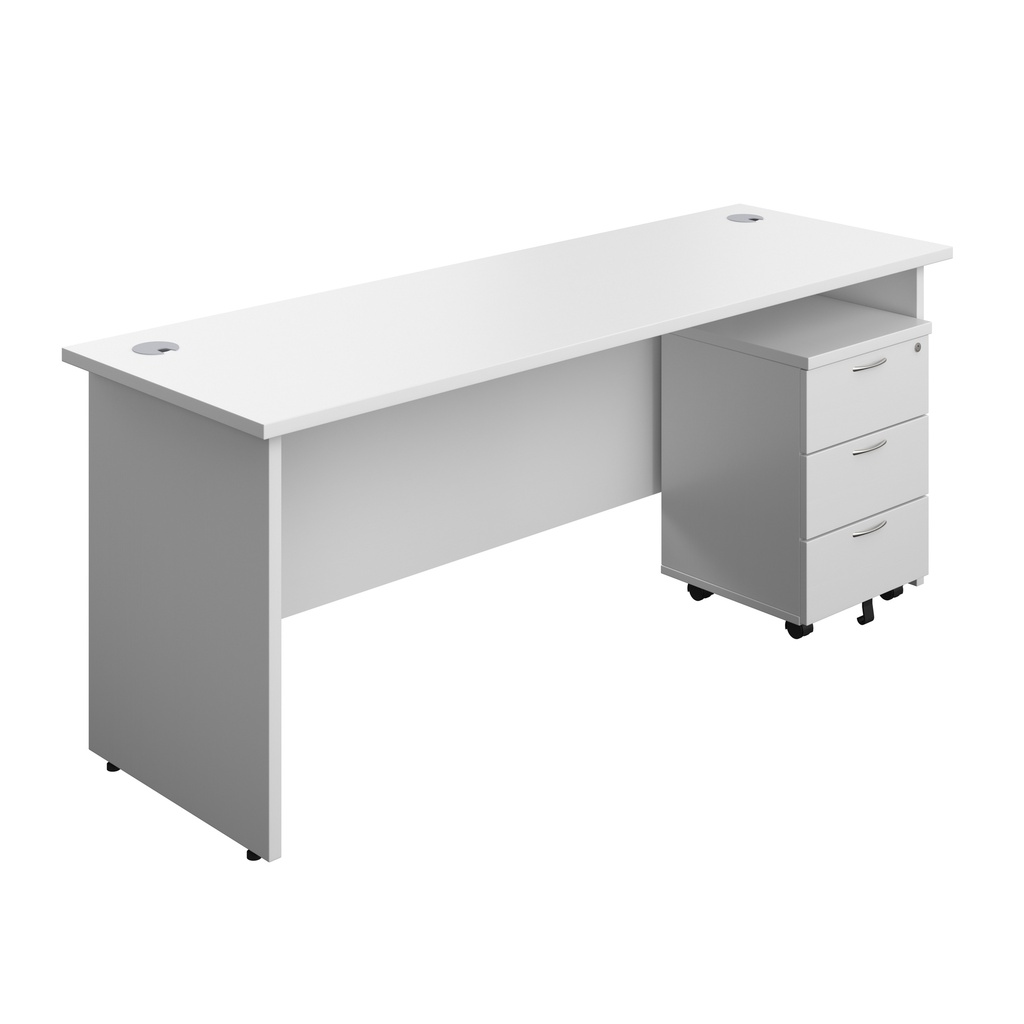 Panel Rectangular Desk + 3 Drawer Mobile Pedestal Bundle (FSC) | 1800X600 | White/White | 