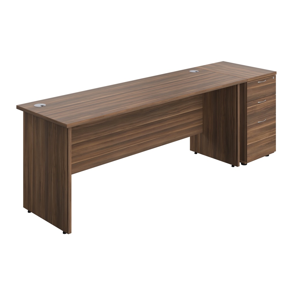 Panel Rectangular Desk + 3 Drawer Desk High Pedestal Bundle (FSC) | 1800X600 | Dark Walnut/Dark Walnut | 