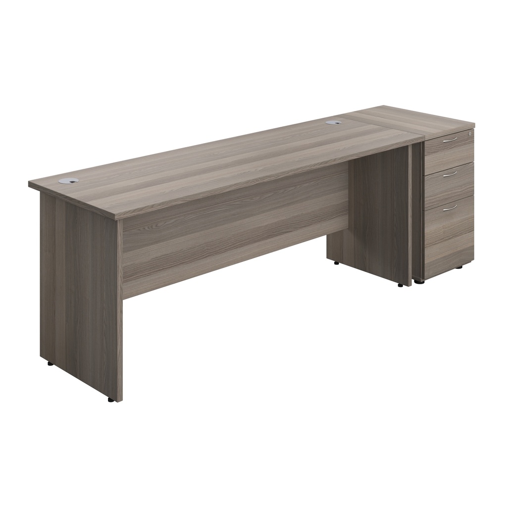 Panel Rectangular Desk + 3 Drawer Desk High Pedestal Bundle (FSC) | 1800X600 | Grey Oak/Grey Oak | 