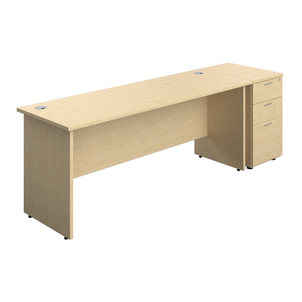 Panel Rectangular Desk + 3 Drawer Desk High Pedestal Bundle (FSC) | 1800X600 | Maple/Maple | 