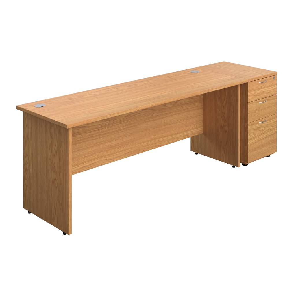 Panel Rectangular Desk + 3 Drawer Desk High Pedestal Bundle (FSC) | 1800X600 | Nova Oak/Nova Oak | 
