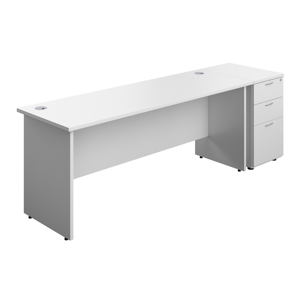 Panel Rectangular Desk + 3 Drawer Desk High Pedestal Bundle (FSC) | 1800X600 | White/White | 