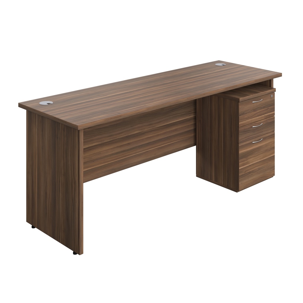 Panel Rectangular Desk + 3 Drawer High Mobile Pedestal Bundle (FSC) | 1800X600 | Dark Walnut/Dark Walnut | 