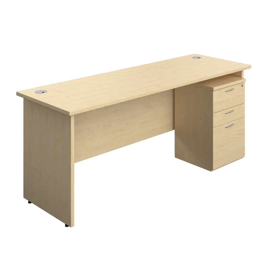 Panel Rectangular Desk + 3 Drawer High Mobile Pedestal Bundle (FSC) | 1800X600 | Maple/Maple | 