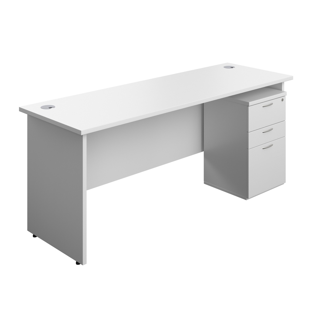 Panel Rectangular Desk + 3 Drawer High Mobile Pedestal Bundle (FSC) | 1800X600 | White/White | 