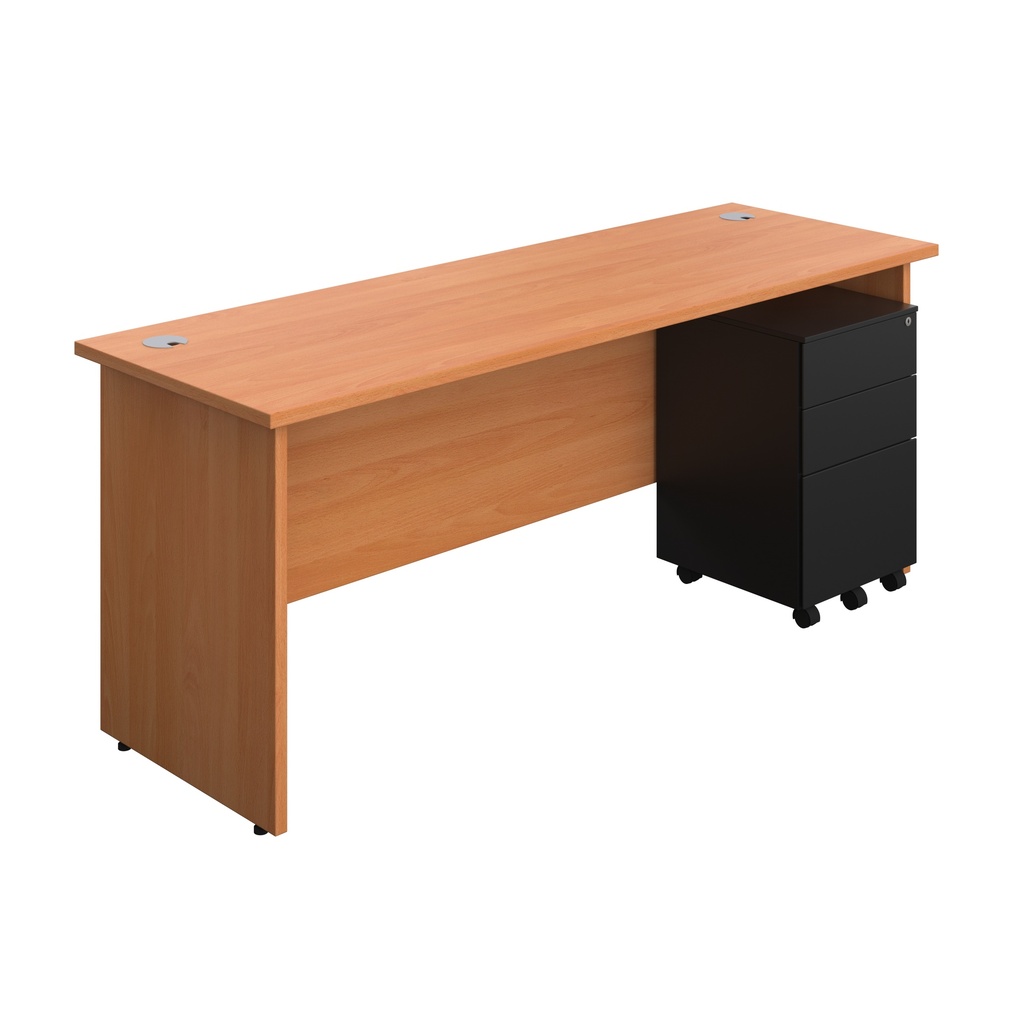 Panel Rectangular Desk + 3 Drawer Steel Pedestal Bundle (FSC) | 1800X600 | Beech/Black | 