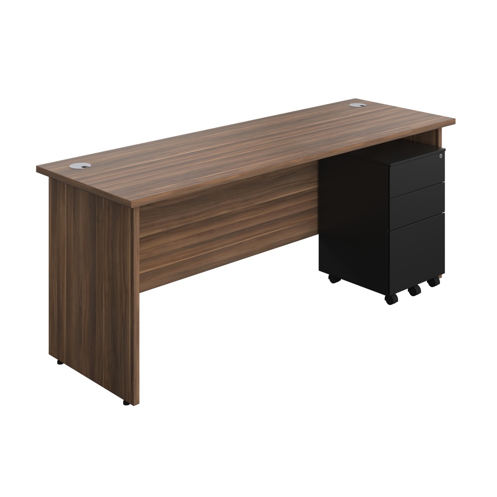 Panel Rectangular Desk + 3 Drawer Steel Pedestal Bundle (FSC) | 1800X600 | Dark Walnut/Black | 