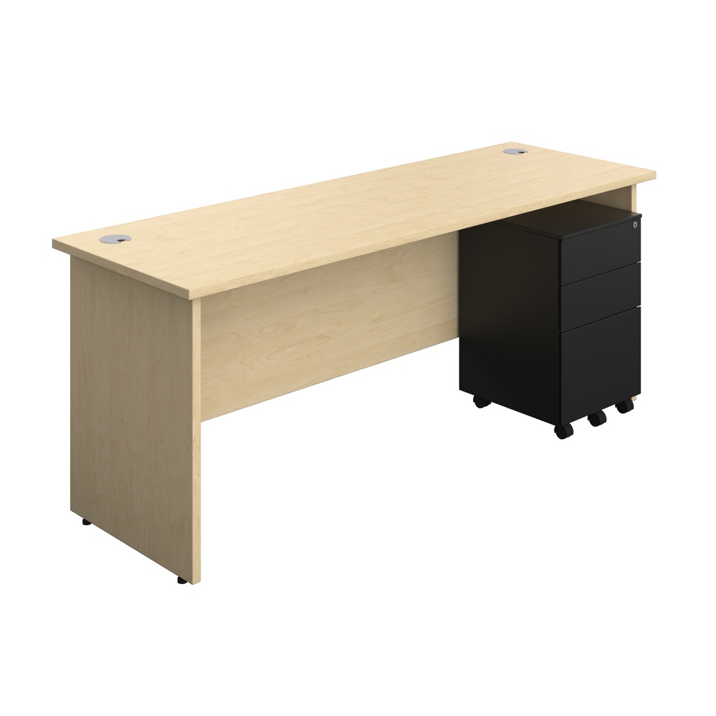 Panel Rectangular Desk + 3 Drawer Steel Pedestal Bundle (FSC) | 1800X600 | Maple/Black | 