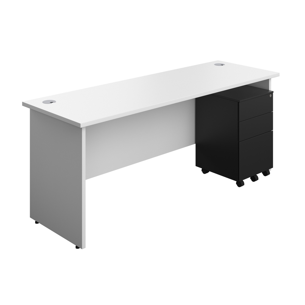 Panel Rectangular Desk + 3 Drawer Steel Pedestal Bundle (FSC) | 1800X600 | White/Black | 