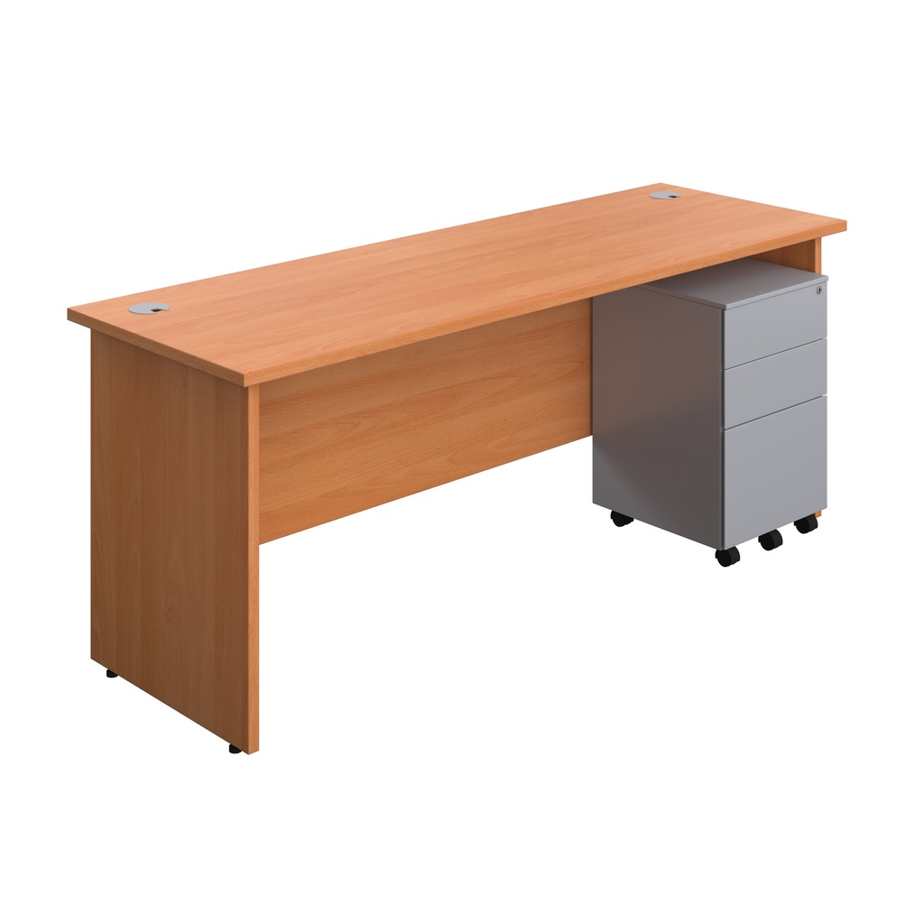 Panel Rectangular Desk + 3 Drawer Steel Pedestal Bundle (FSC) | 1800X600 | Beech/Silver | 