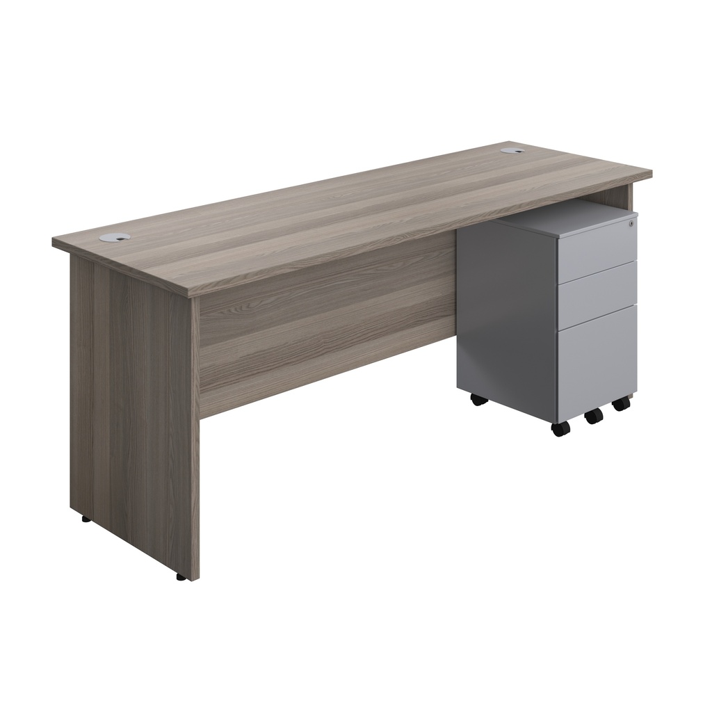 Panel Rectangular Desk + 3 Drawer Steel Pedestal Bundle (FSC) | 1800X600 | Grey Oak/Silver | 