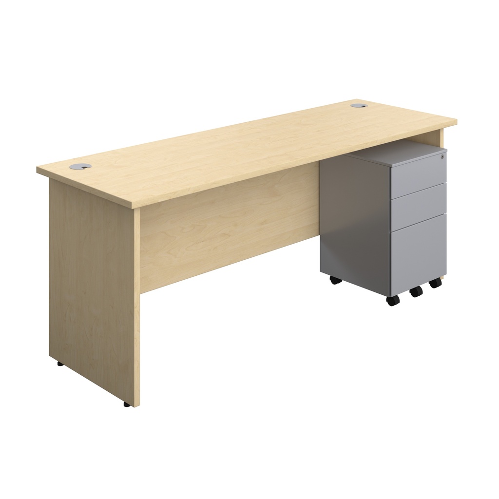 Panel Rectangular Desk + 3 Drawer Steel Pedestal Bundle (FSC) | 1800X600 | Maple/Silver | 