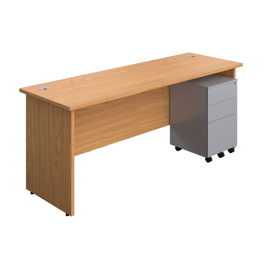 Panel Rectangular Desk + 3 Drawer Steel Pedestal Bundle (FSC) | 1800X600 | Nova Oak/Silver | 
