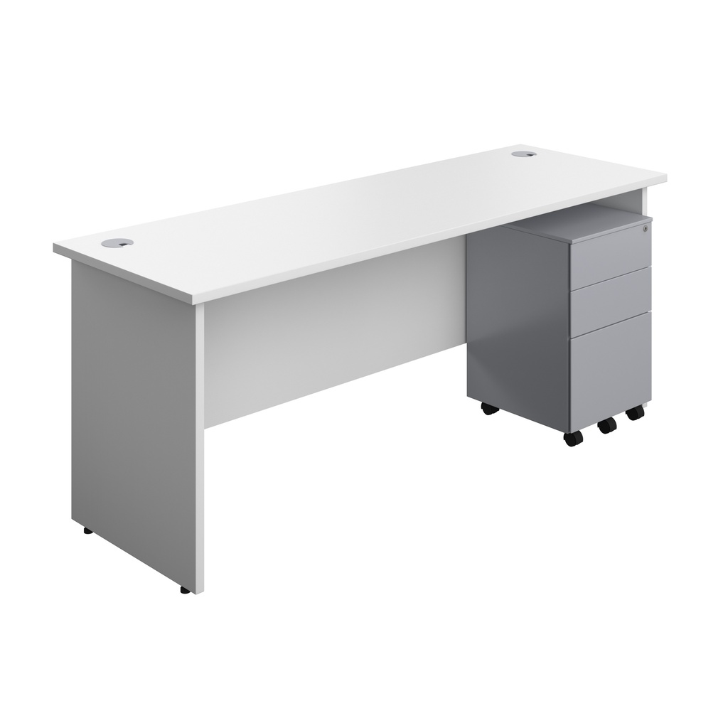 Panel Rectangular Desk + 3 Drawer Steel Pedestal Bundle (FSC) | 1800X600 | White/Silver | 