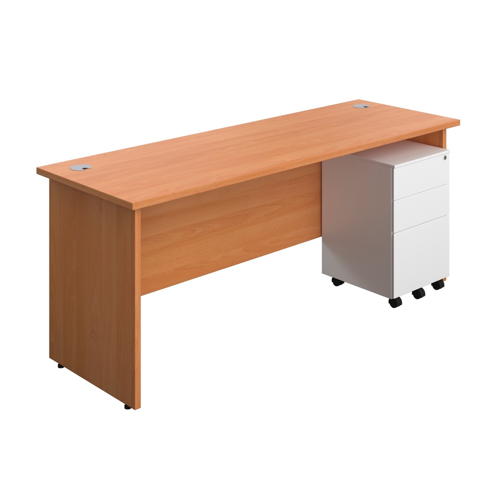Panel Rectangular Desk + 3 Drawer Steel Pedestal Bundle (FSC) | 1800X600 | Beech/White | 