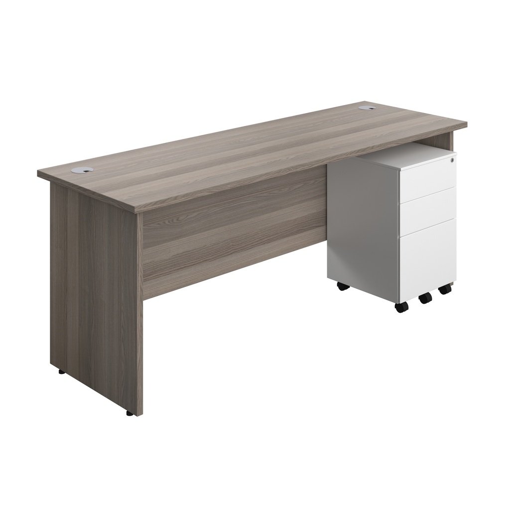 Panel Rectangular Desk + 3 Drawer Steel Pedestal Bundle (FSC) | 1800X600 | Grey Oak/White | 