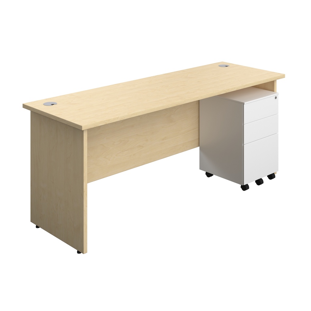 Panel Rectangular Desk + 3 Drawer Steel Pedestal Bundle (FSC) | 1800X600 | Maple/White | 