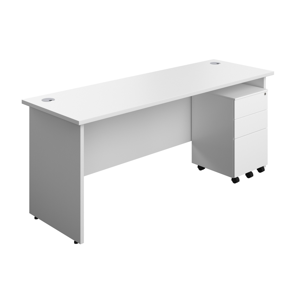 Panel Rectangular Desk + 3 Drawer Steel Pedestal Bundle (FSC) | 1800X600 | White/White | 