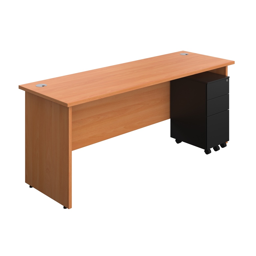Panel Rectangular Desk + 3 Drawer Slimline Steel Pedestal Bundle (FSC) | 1800X600 | Beech/Black | 
