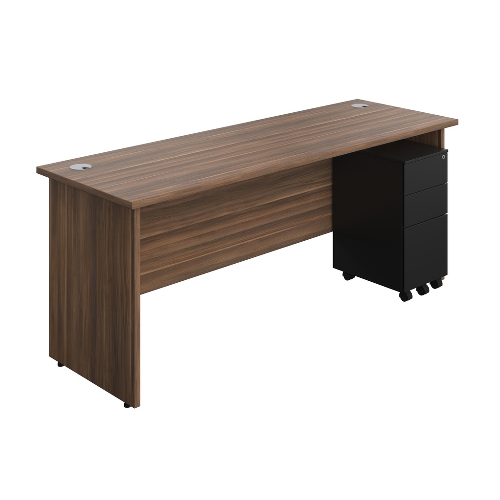 Panel Rectangular Desk + 3 Drawer Slimline Steel Pedestal Bundle (FSC) | 1800X600 | Dark Walnut/Black | 