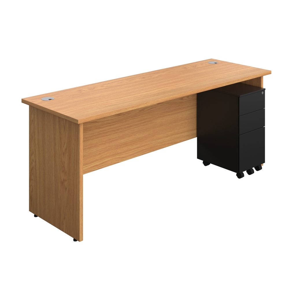 Panel Rectangular Desk + 3 Drawer Slimline Steel Pedestal Bundle (FSC) | 1800X600 | Nova Oak/Black | 
