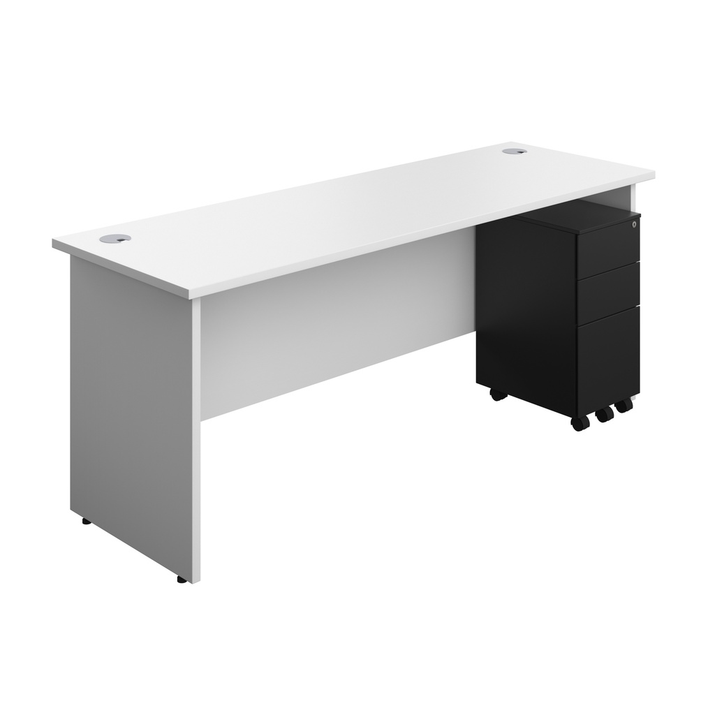 Panel Rectangular Desk + 3 Drawer Slimline Steel Pedestal Bundle (FSC) | 1800X600 | White/Black | 
