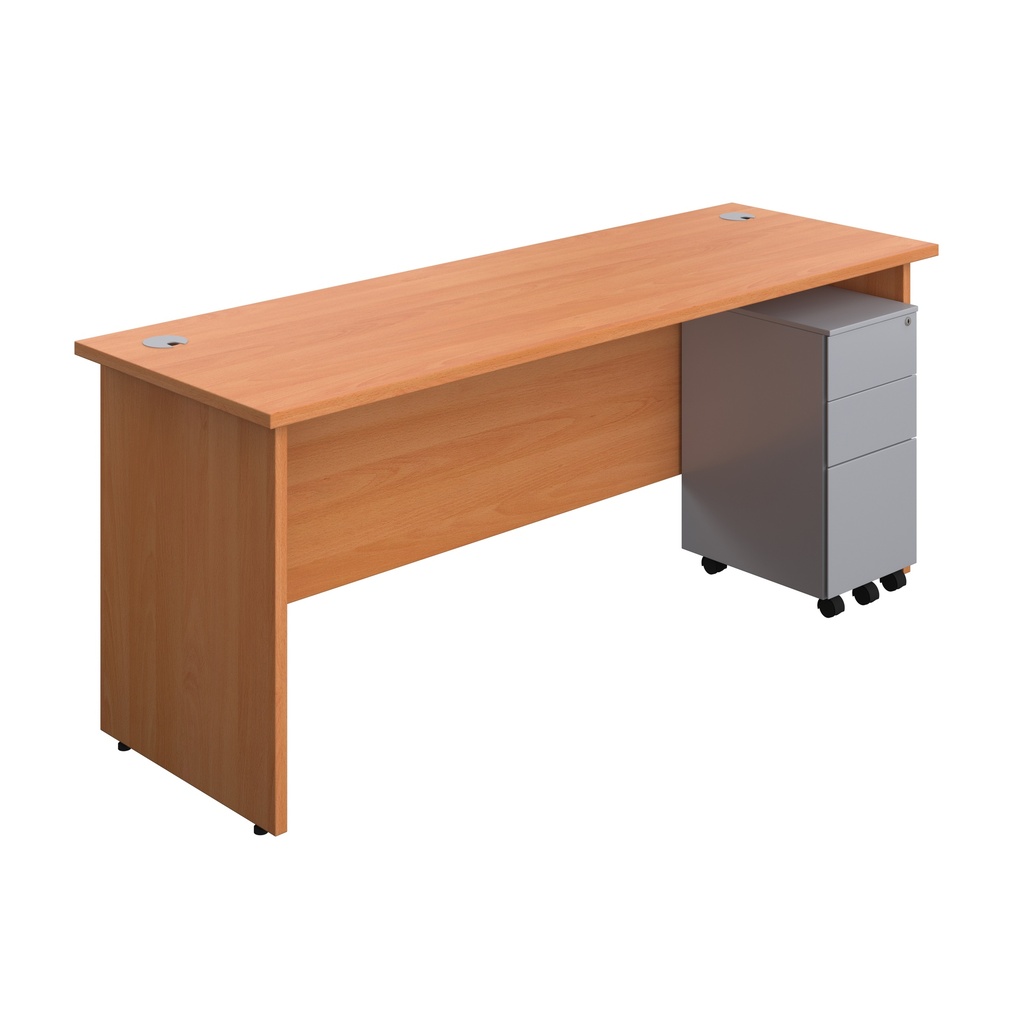 Panel Rectangular Desk + 3 Drawer Slimline Steel Pedestal Bundle (FSC) | 1800X600 | Beech/Silver | 