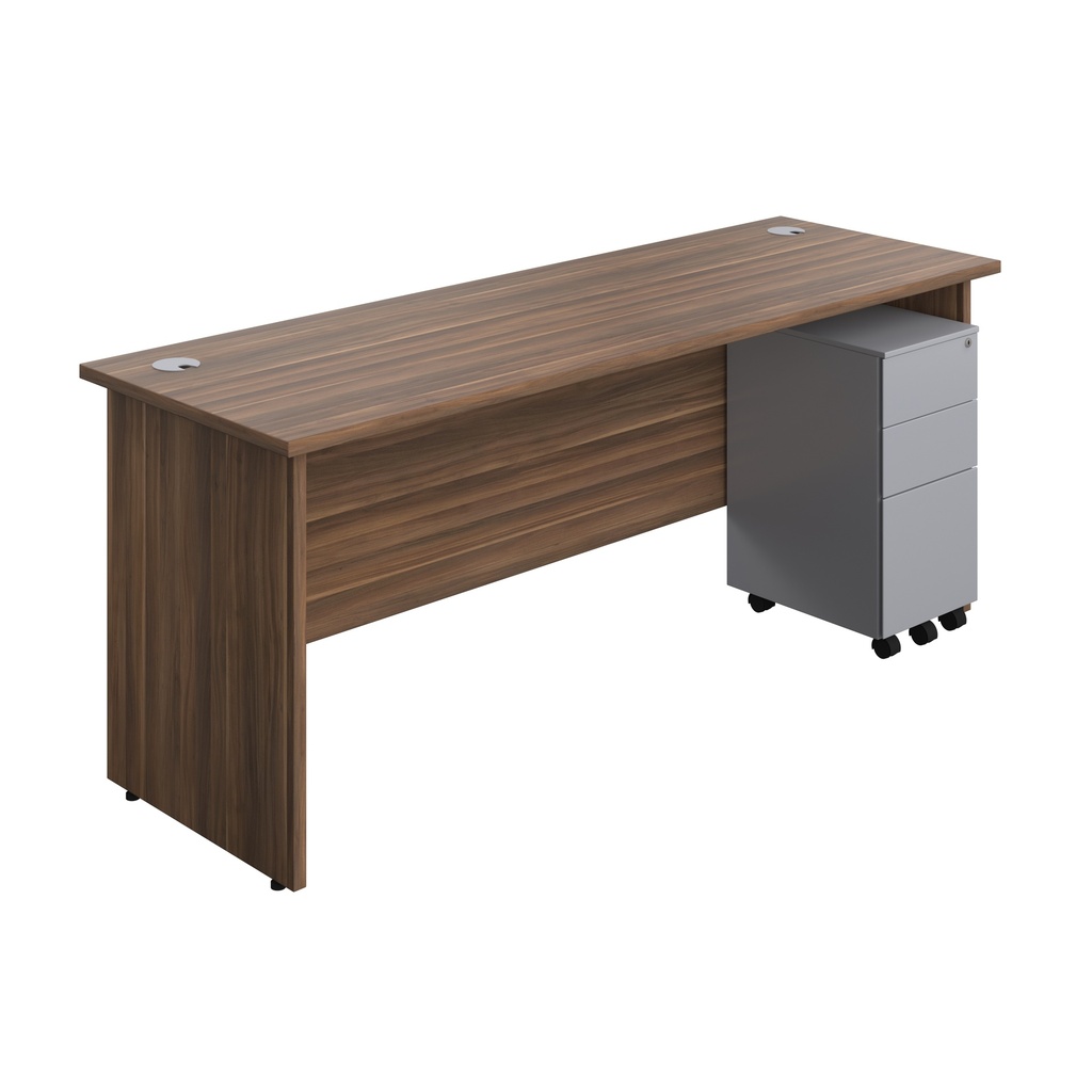 Panel Rectangular Desk + 3 Drawer Slimline Steel Pedestal Bundle (FSC) | 1800X600 | Dark Walnut/Silver | 