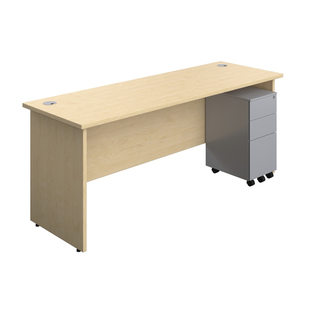 Panel Rectangular Desk + 3 Drawer Slimline Steel Pedestal Bundle (FSC) | 1800X600 | Maple/Silver | 