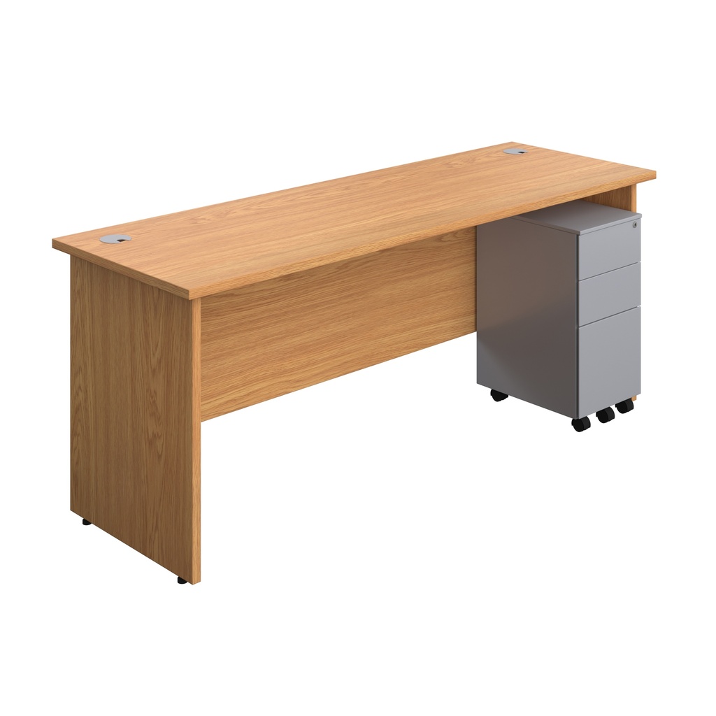 Panel Rectangular Desk + 3 Drawer Slimline Steel Pedestal Bundle (FSC) | 1800X600 | Nova Oak/Silver | 